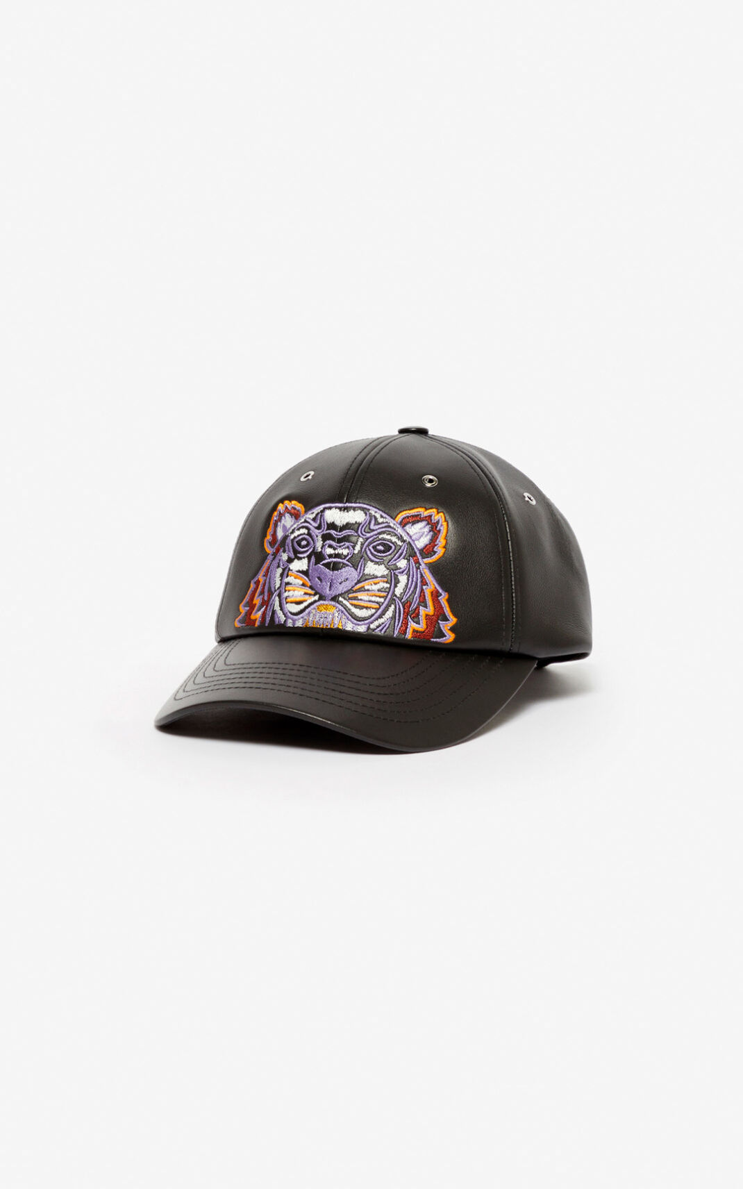 Casquette Kenzo Femme Tiger Cuir Noir QVKOB-0524